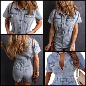 Liquor n Poker Rock Rebellious Acid Wash Retro Y2K Denim Short Sleeve Romper 32